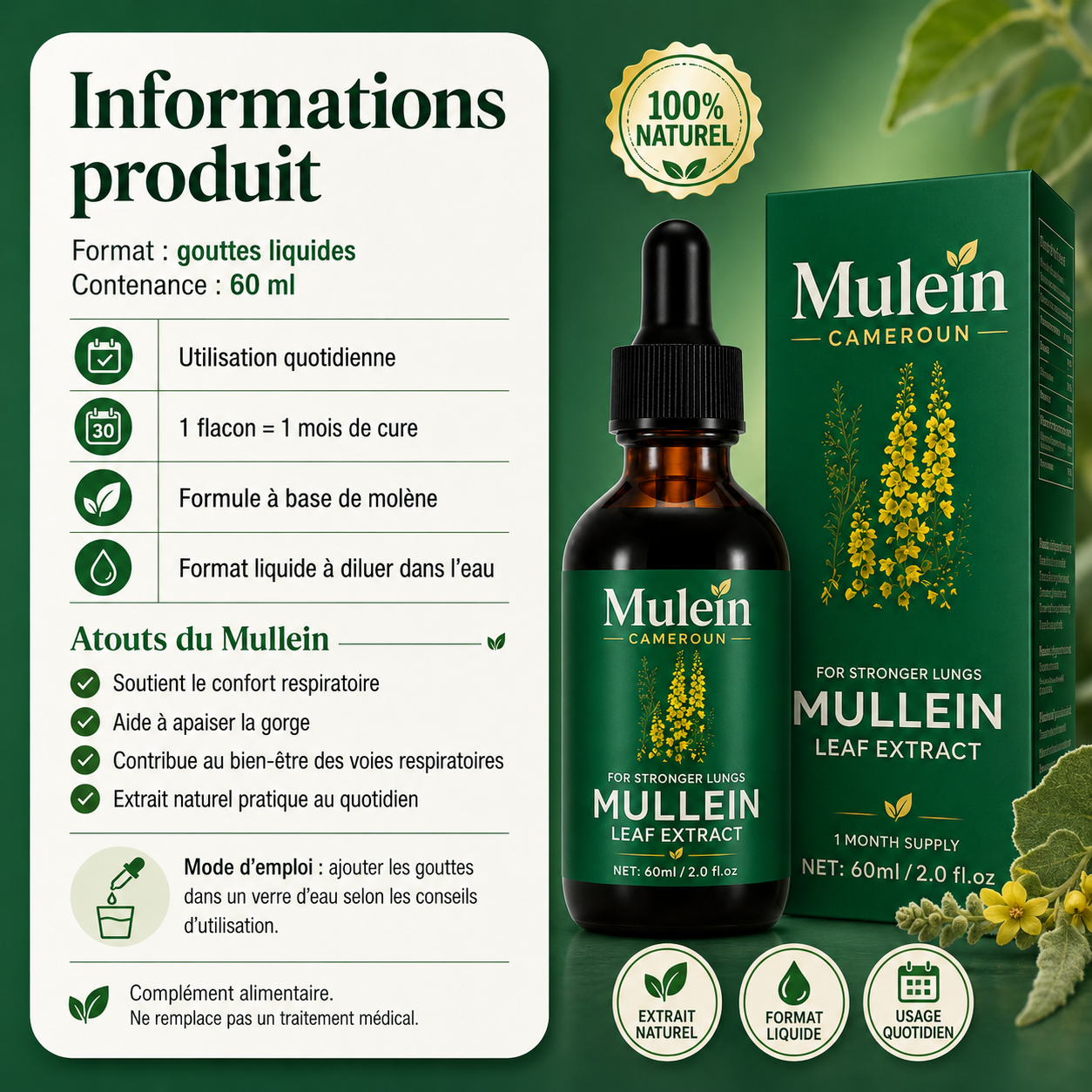 Mullein Leaf Extract - Complément Alimentaire pour Poumons Plus Forts